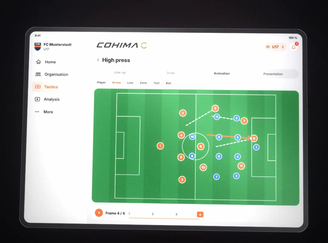 COHIMA on the iPad: tactics board with the “High press” animation
